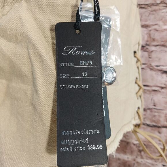 Roma Studio Khaki Side Tie Shorts Size 13 - Picture 5 of 7